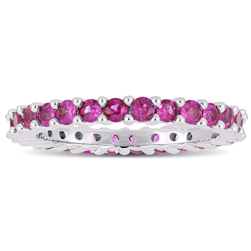 Miadora 14k White Gold Pink Sapphire Stackable Full-Eternity Band