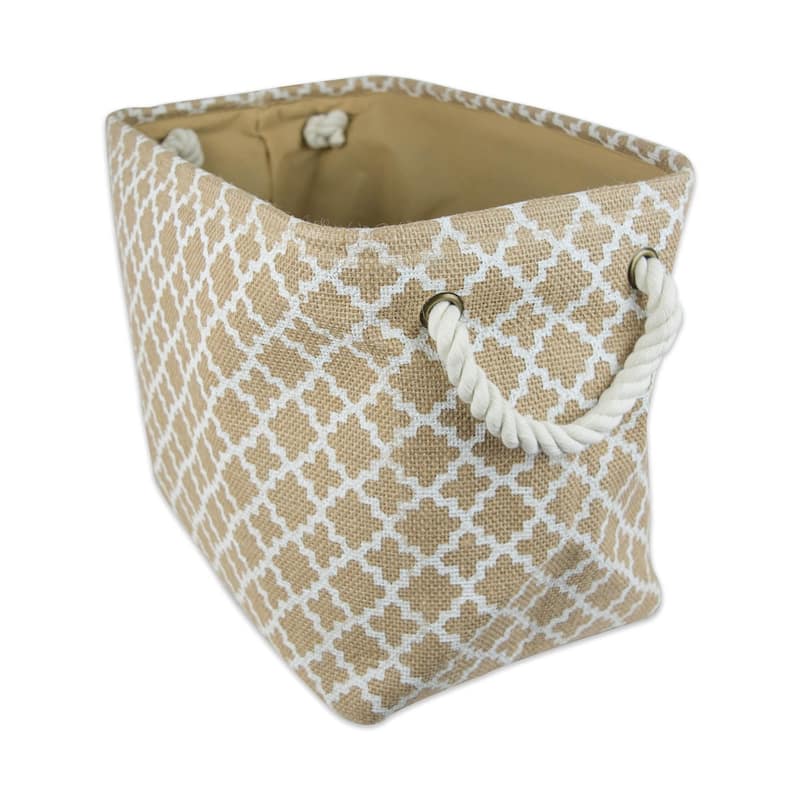 DII Rectangle Burlap Decorative Storage Bin - Lattice White - Medium 16x10x12" - Cotton