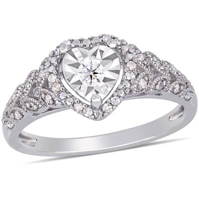 Miadora Sterling Silver 1/5ct TDW Diamond Heart Halo Ring