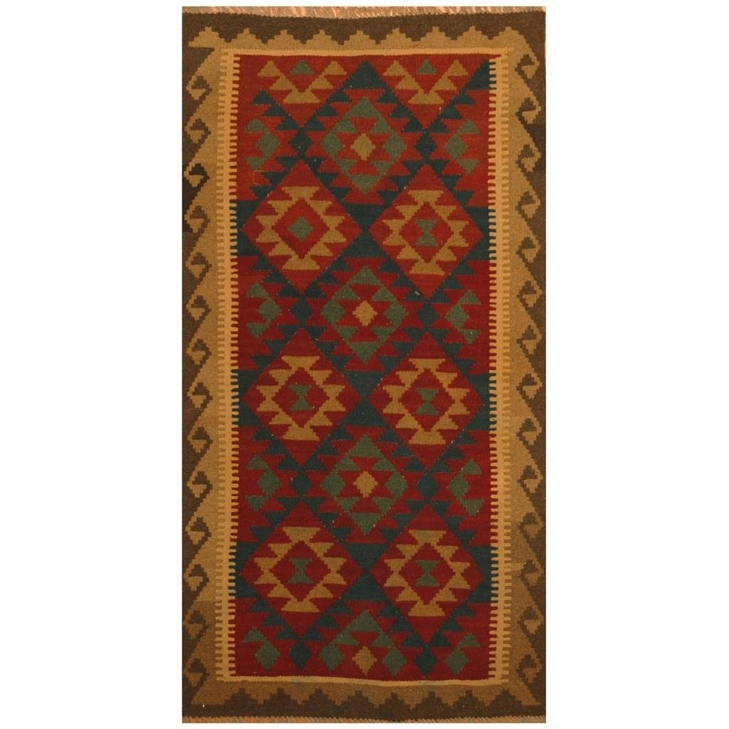 Afghan Maimana Kelim Carpet 60x90 Hand Woven Colorful Geometric Handmade 36 