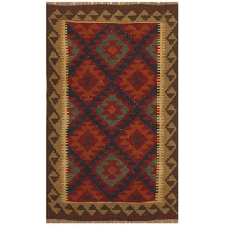 Afghan Maimana Kelim Carpet 45x45 Hand Woven Square Colorful Geometric 24 