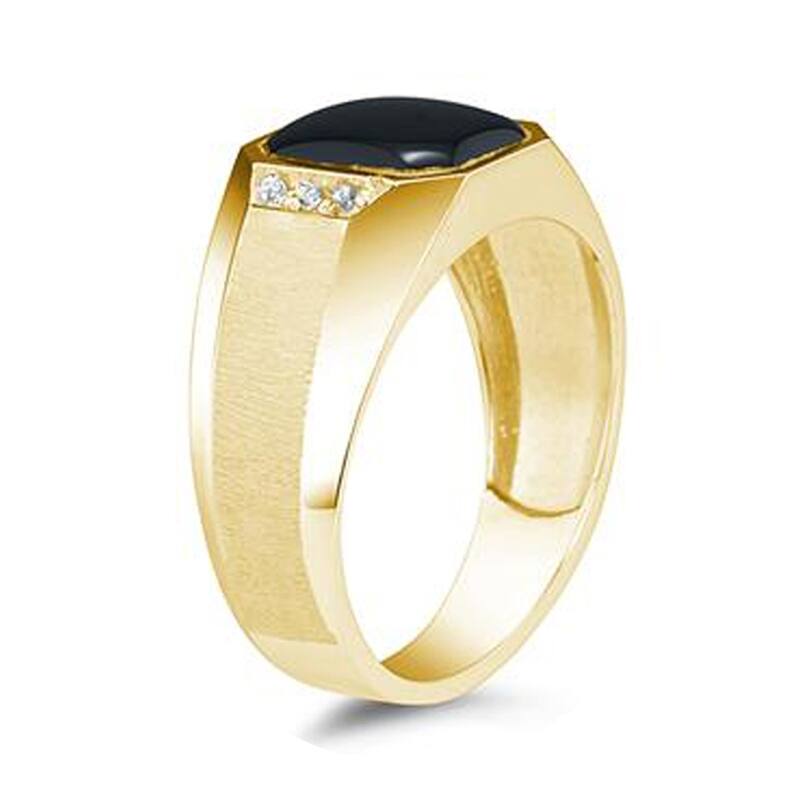 10K Yellow Gold Onyx and Diamond Men's Ring