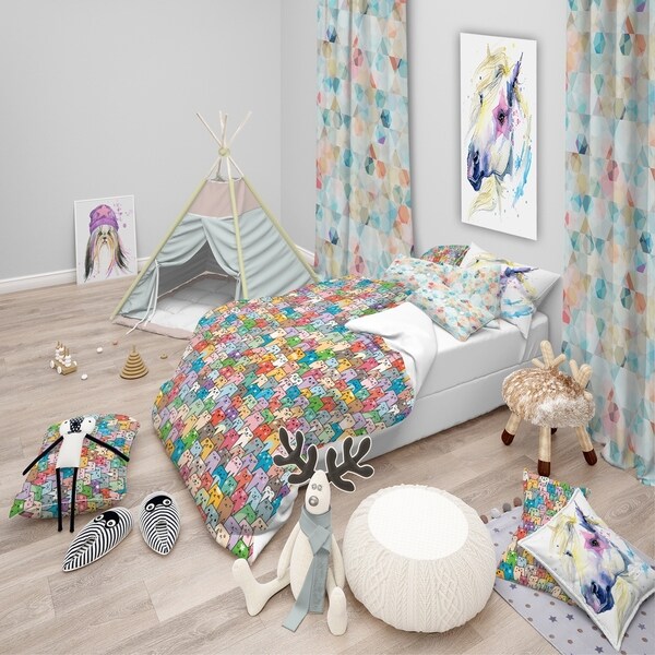 Designart Funny Cat S Heads Pattern Modern kids Bedding Set Duvet Cover Shams On Sale Bed Bath Beyond 23506250