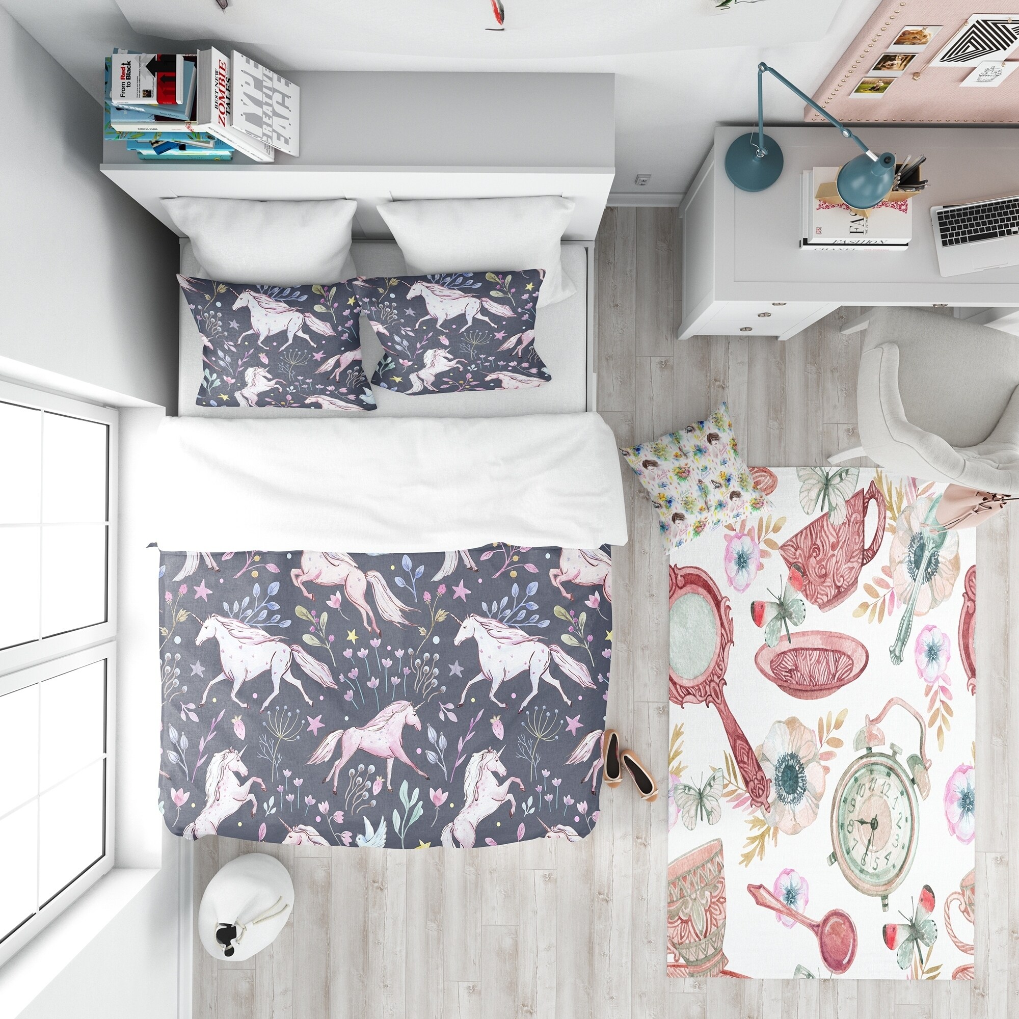 Designart 'Watercolor Unicorn Pattern' Modern Teen Bedding-image