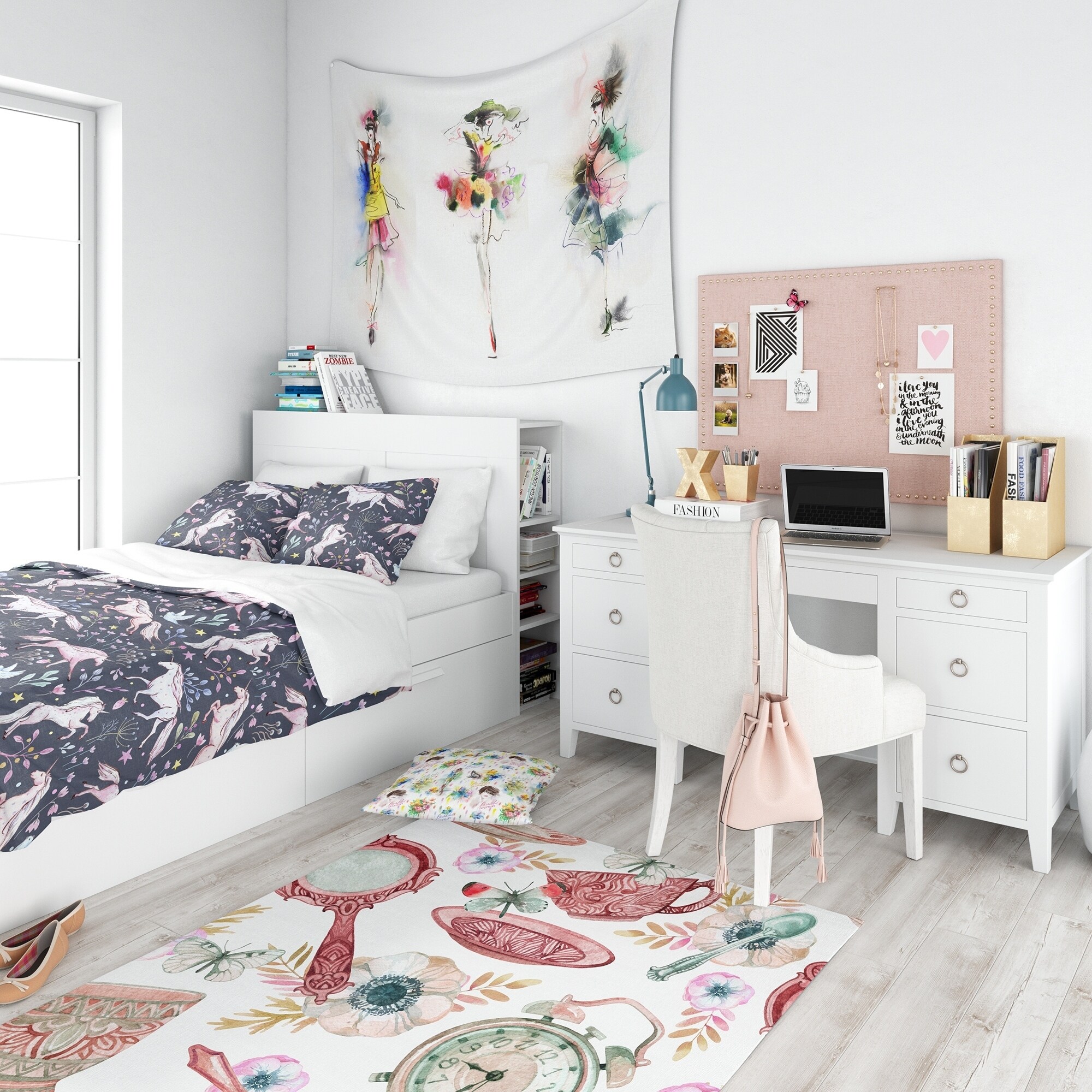 Designart 'Watercolor Unicorn Pattern' Modern Teen Bedding-image