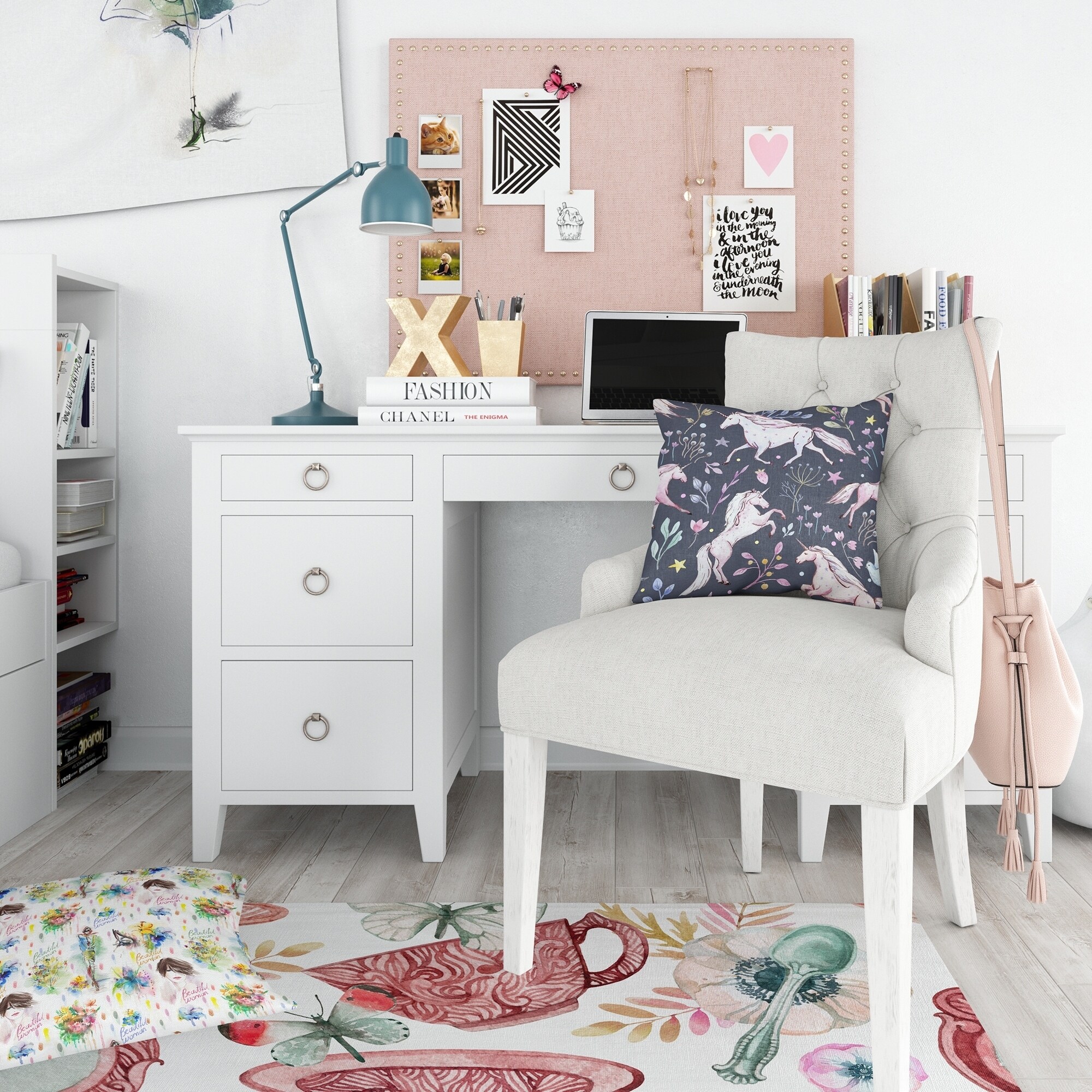 Designart 'Watercolor Unicorn Pattern' Modern Teen Bedding-image