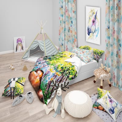 Designart 'Brown Dog in Forest' Modern kids Bedding Set - Duvet Cover & Shams