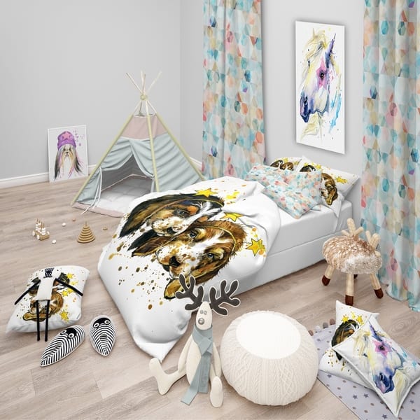 Designart Funny Puppy Dogs Watercolor Modern Contemporary Bedding Set Duvet Cover Shams Overstock 23506281
