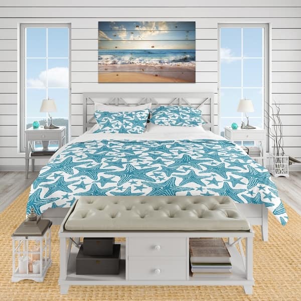 Shop Designart Pattern Of Blue Starfish Coastal Bedding Set