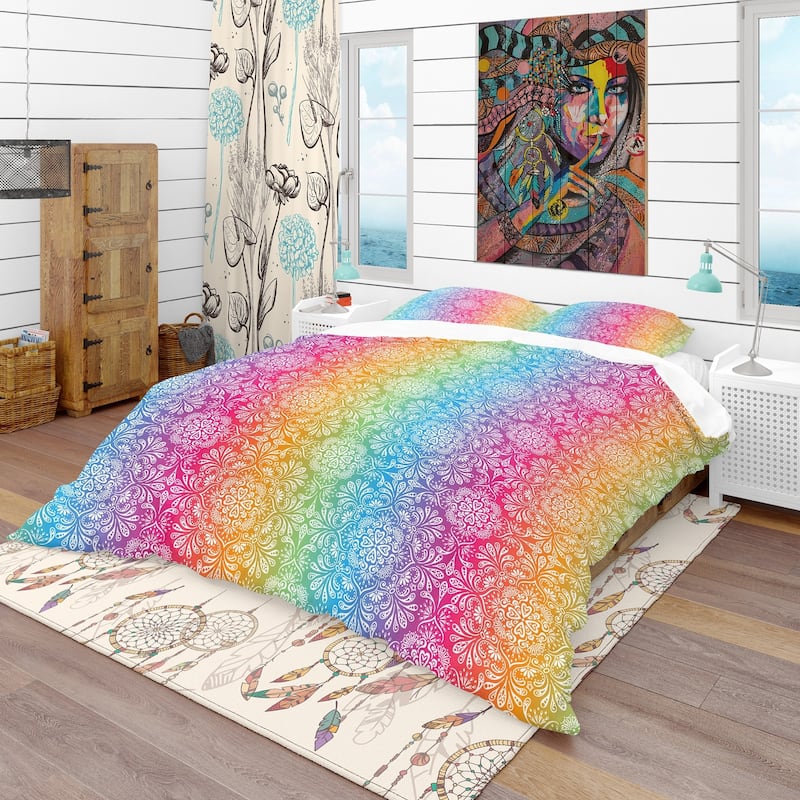 Designart 'Ethnic Floral Pattern' Bohemian & Eclectic Bedding Set - Duvet Cover & Shams - Twin Cover + 1 sham (comforter not included)