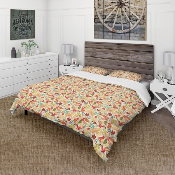 Designart 'Pattern with Stylized Autumn Leaves' Modern & Contemporary Bedding Set - Duvet Cover & Shams. Opens flyout.