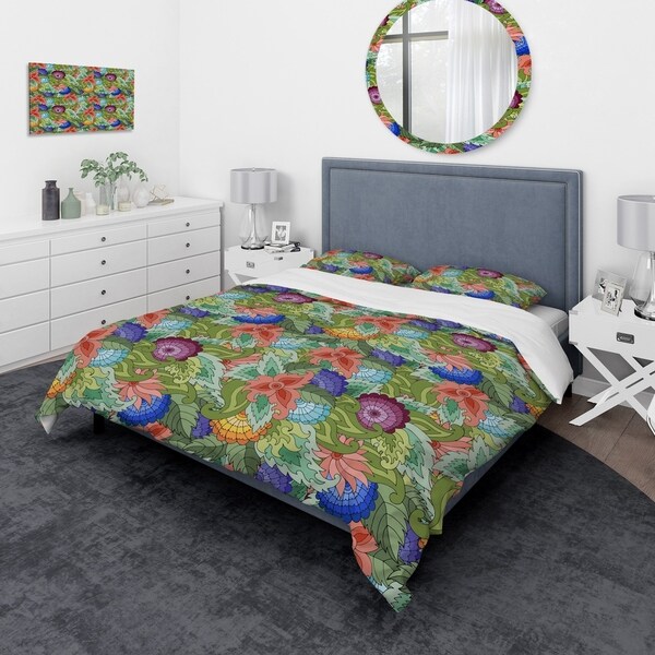 Shop Designart 'Abstract Flowers and Leaves' Traditional Bedding Set ...