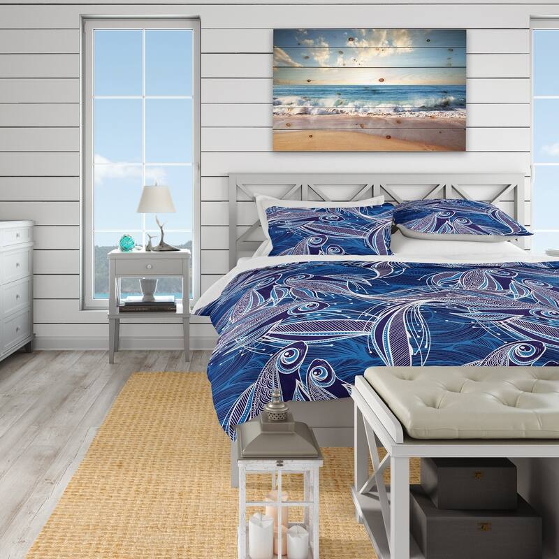 Designart 'Blue Pattern with Fantastic Fishes' Nautical & Coastal Bedding Set - Duvet Cover & Shams