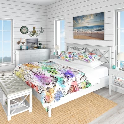 Designart 'Modern Seashells Pattern' Nautical & Coastal Bedding Set - Duvet Cover & Shams