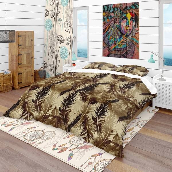 Brown Feathers Pillowcase, Brown Feathers Bedding Set, Big Feathers Sheets,  Bird Feathers Queen Set, Feathers King Set, Feathers Full Set 