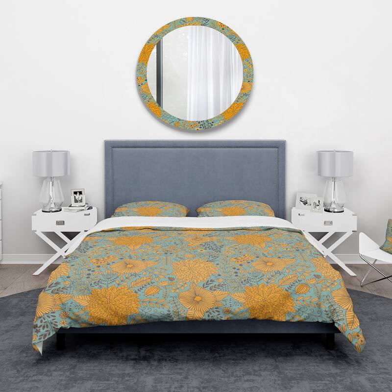 Designart 'Flower Pattern Botanic Texture' Bohemian & Eclectic Bedding Set - Duvet Cover & Shams