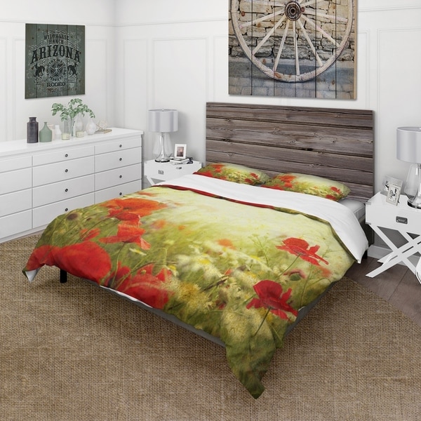 Luxury Poppy Flower Aubergine Duvet Cover Bedding Set With Pillow