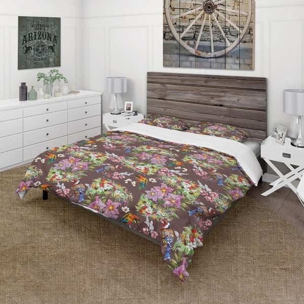 Shop Designart Colorful Birds And Flowers Cabin Lodge Bedding