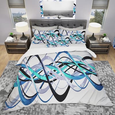 Designart 'Blue and Silver Helix' Modern & Contemporary Bedding Set - Duvet Cover & Shams