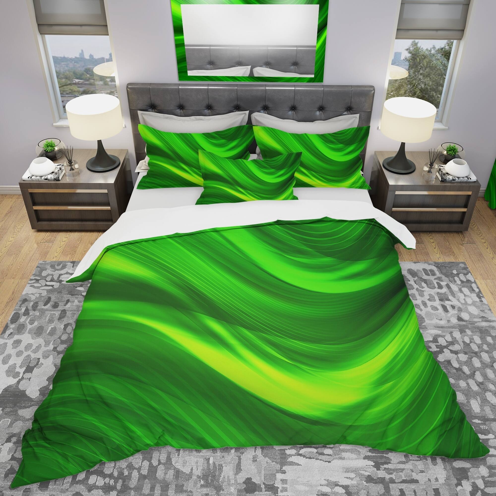 Designart 'Green Laser' Modern & Contemporary Bedding Set Duvet Cover