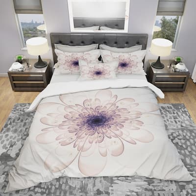 Designart 'Perfect Glowing Fractal Flower in Purple' Modern & Contemporary Bedding Set - Duvet Cover & Shams