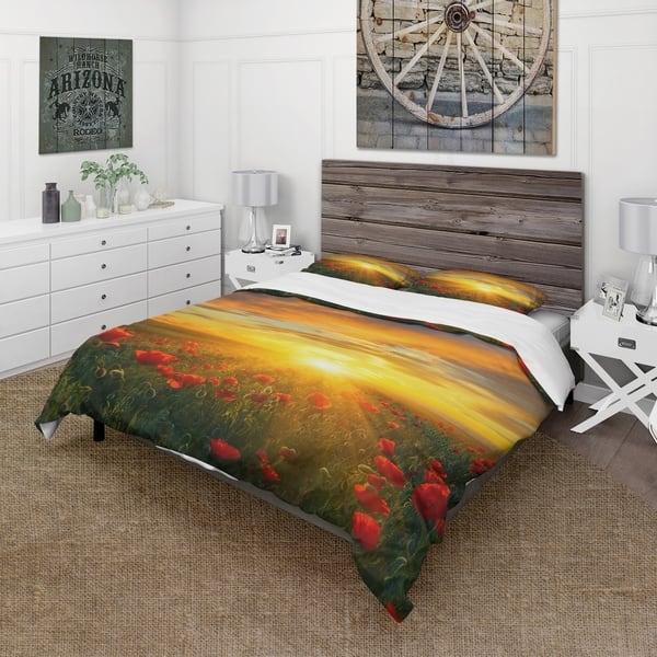 Shop Designart Bright New Day Over Poppy Fields Cabin Lodge