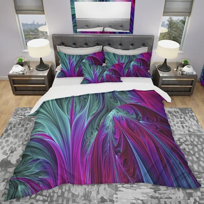 Designart 'Purple and Green Jungle' Modern & Contemporary Bedding Set - Duvet Cover & Shams