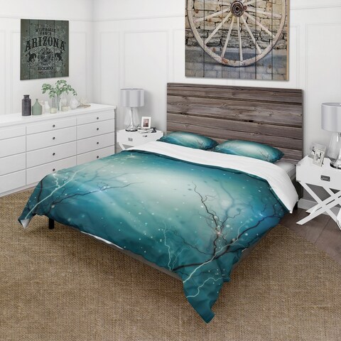 Designart 'Blue Winter Fantasy Forest' Cabin & Lodge Bedding Set - Duvet Cover & Shams