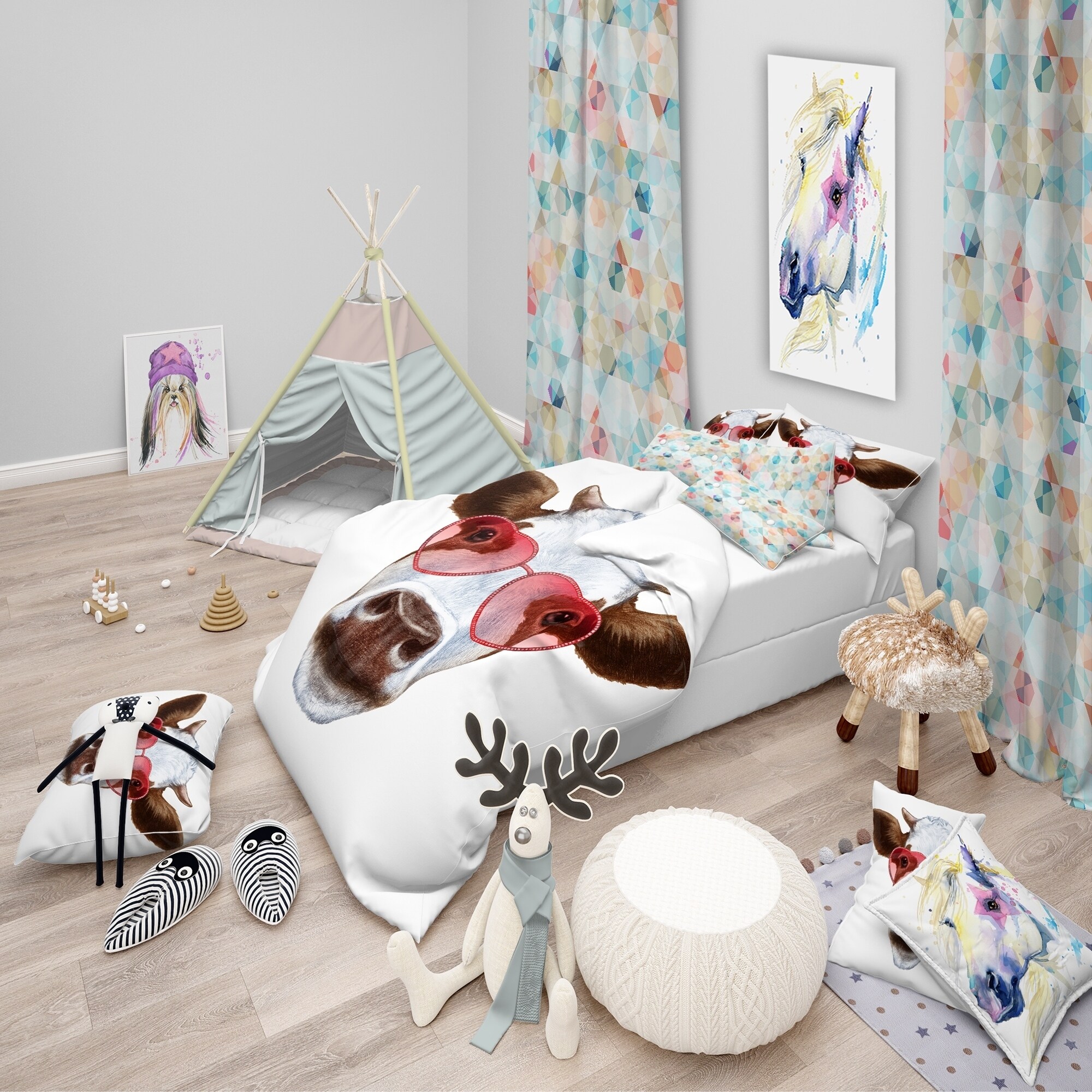 Shop Designart Cow With Red Heart Glasses Modern Contemporary