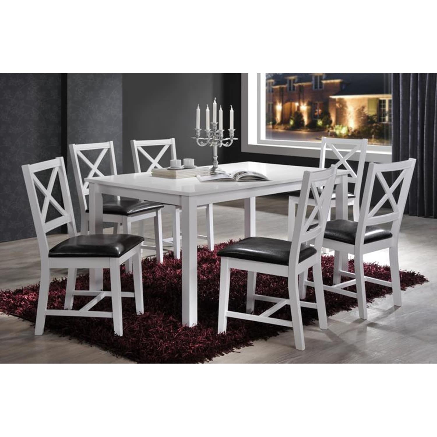 Shop Black Friday Deals On Indoor White And Black Cross Back 7pc Dining Set With A Solid Wood Rectangular Dining Table And 6 Upholstered Dining Chairs On Sale Overstock 23506683