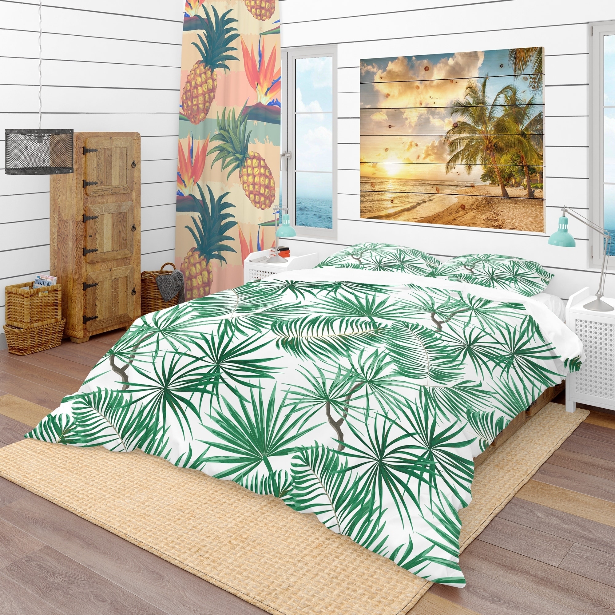 Designart Bright Green Tropical Leaves Tropical Bedding Set