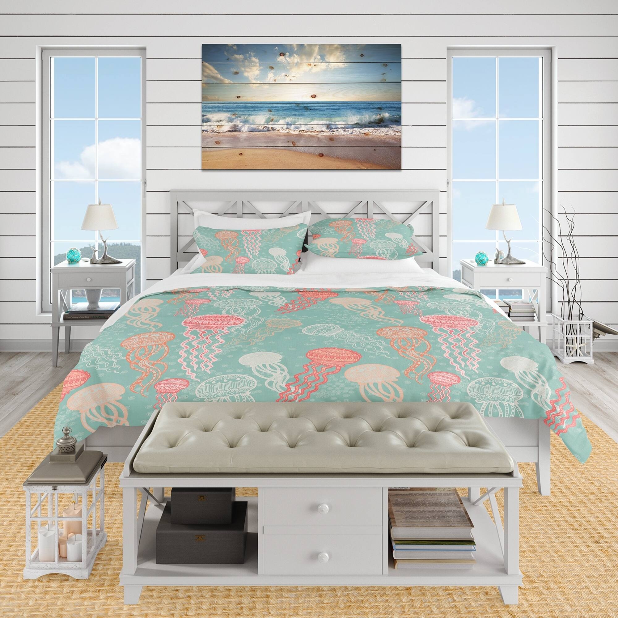 Designart 'Jellyfish Pattern' Nautical & Coastal Bedding Set - Duvet ...