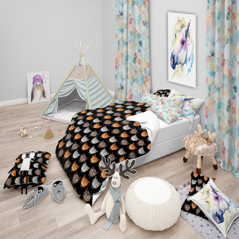 Designart 'Cute Cats Pattern' Modern kids Bedding Set - Duvet Cover & Shams