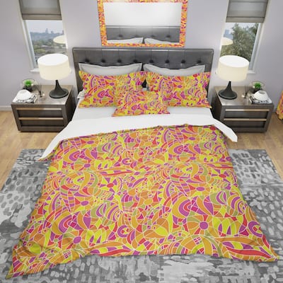 Designart 'Hand-Drawn Abstract Pattern' Modern & Contemporary Bedding Set - Duvet Cover & Shams