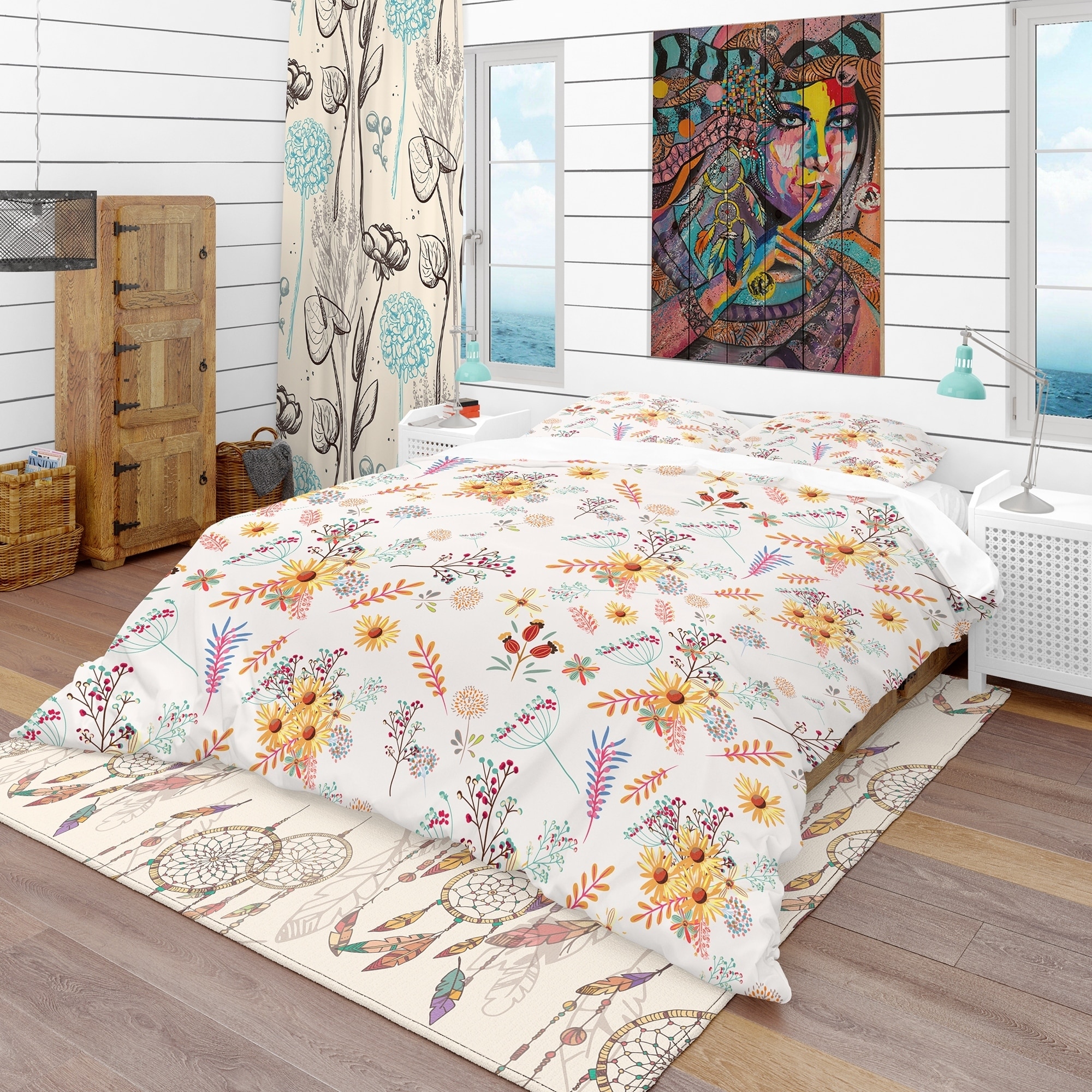 Designart 'Floral Pretty Pattern with Colorful Pastel Flowers' Bohemian &  Eclectic Bedding Set - Duvet Cover & Shams - Bed Bath & Beyond - 23506795