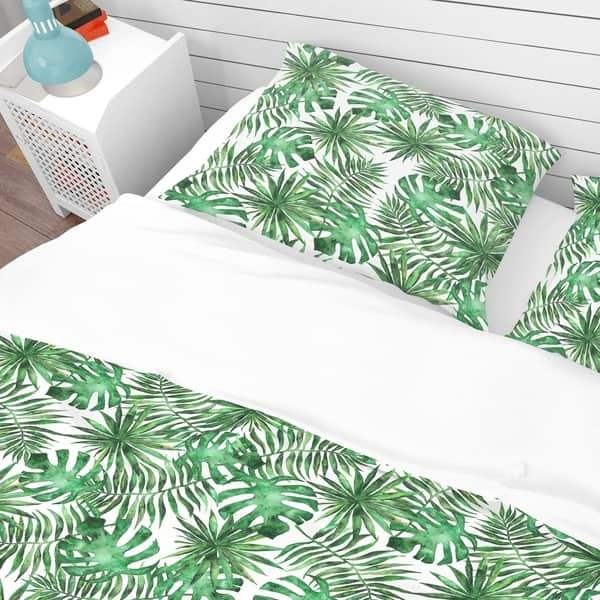 Designart Leaves Brunches Of Tropical Plants Trees Tropical Bedding Set Duvet Cover Shams Overstock 23506806