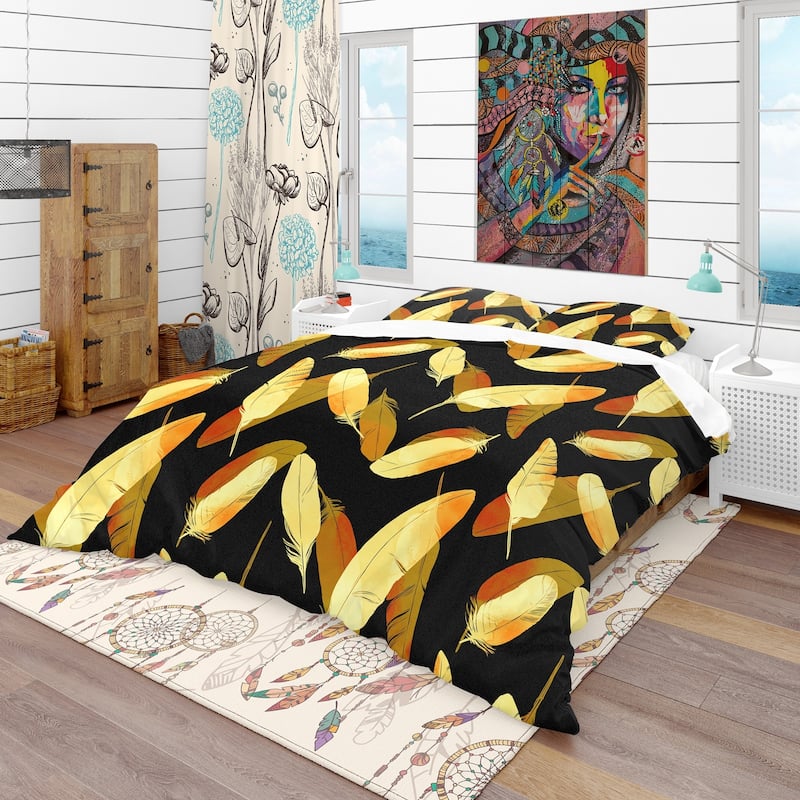 Designart 'bird Feathers Pattern' Southwestern Bedding Set - Duvet 