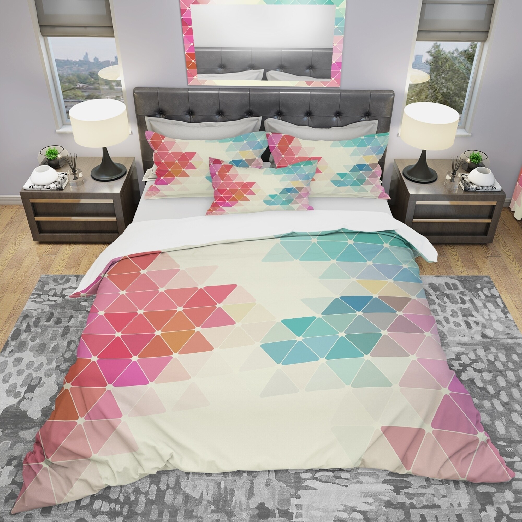 Quilt Duvet Cover & Pillowcase Bedding Bed Set Modern Geometric Contemporary New 