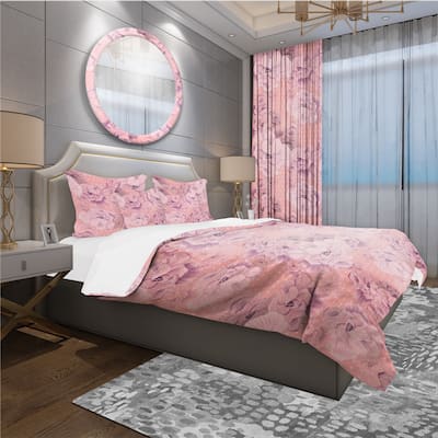 Designart 'Pink Flowers Composition' Bohemian & Eclectic Bedding Set - Duvet Cover & Shams