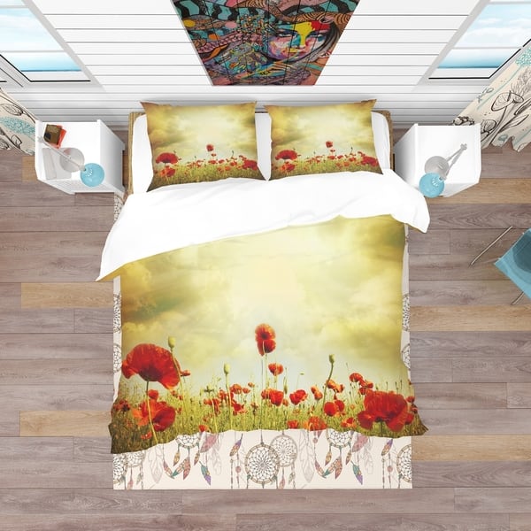 Shop Designart Red Poppies On Grunge Background Vintage Bedding