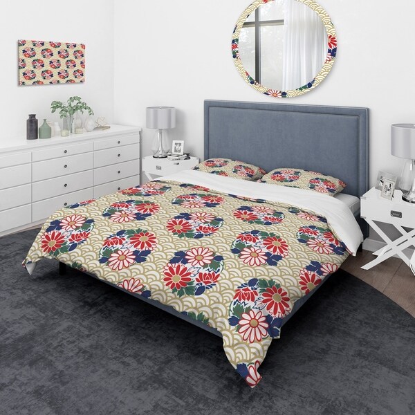 Designart 'Japanese Floral Pattern' Oriental Bedding Set - Duvet Cover ...