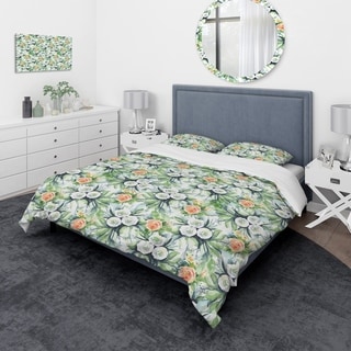 Designart 'Pattern with Flowers' Traditional Bedding Set - Duvet Cover ...