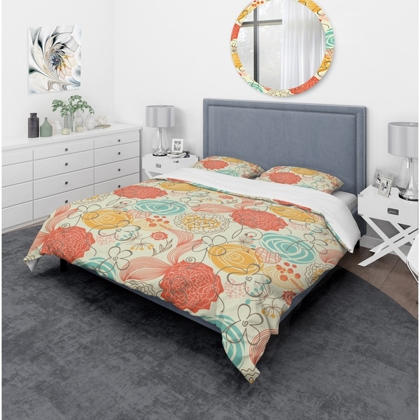 Designart 'Retro Floral Pattern' Bohemian & Eclectic Bedding Set ...