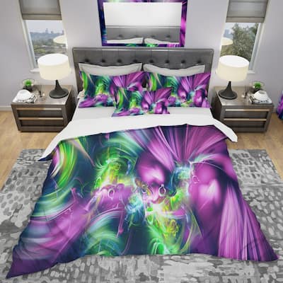 Designart 'Green and Purple Shine' Modern & Contemporary Bedding Set - Duvet Cover & Shams