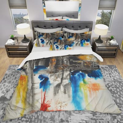Designart 'Black Blue and Yellow Pattern' Modern & Contemporary Bedding Set - Duvet Cover & Shams