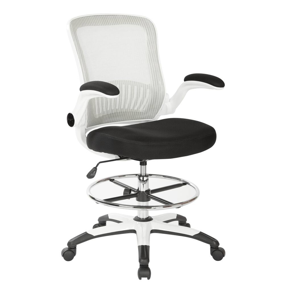 Work Smart Mesh Back Drafting Chair with Black Mesh Seat and Adjustable Footring