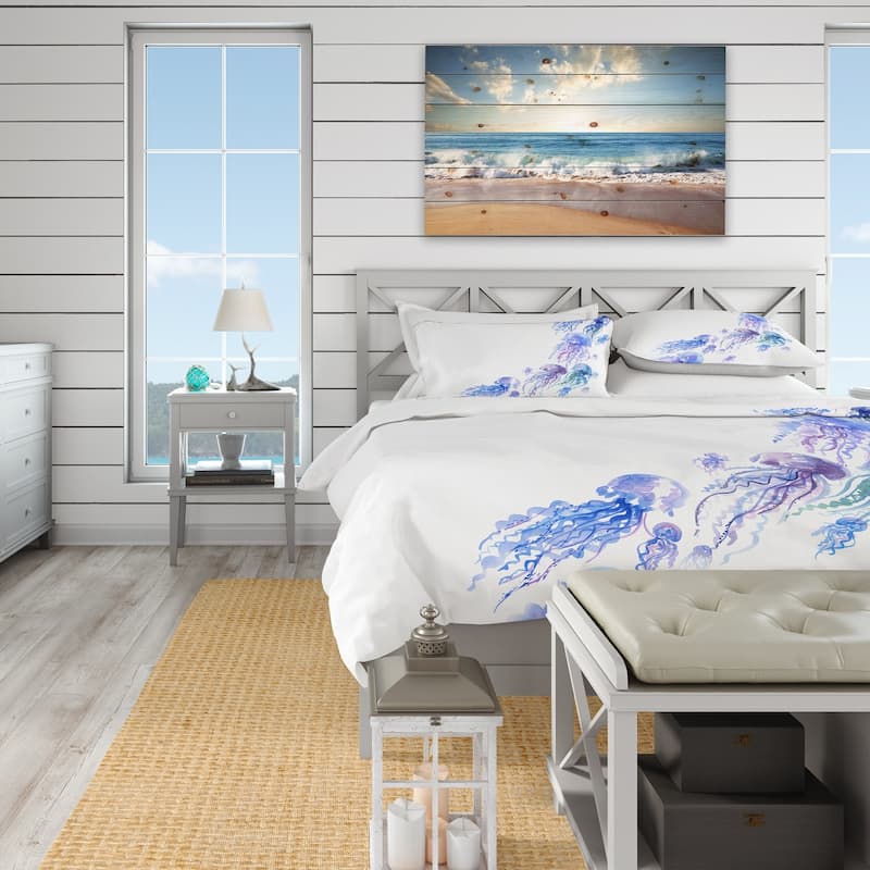 Designart 'Moving Jellyfish Group' Nautical & Coastal Bedding Set - Duvet Cover & Shams