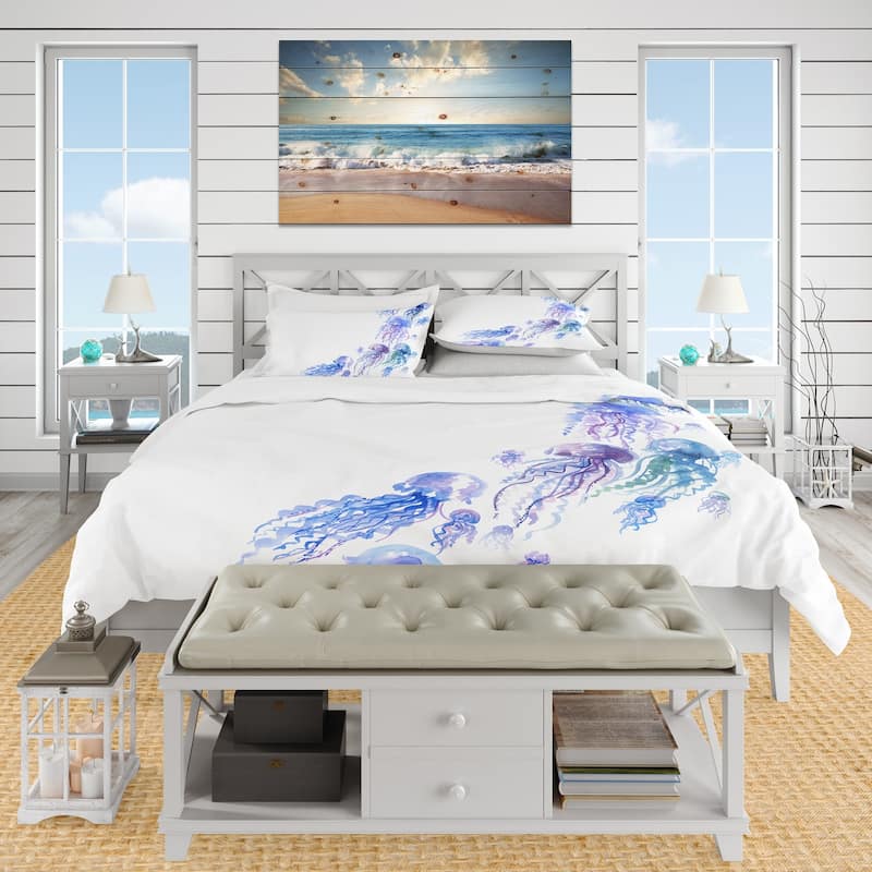 Designart 'Moving Jellyfish Group' Nautical & Coastal Bedding Set - Duvet Cover & Shams
