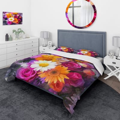 Designart 'Bouquet of Flowers Watercolor' Traditional Bedding Set - Duvet Cover & Shams