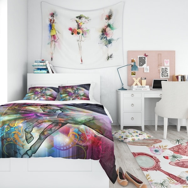 Designart 'Horse Over Colorful Abstract Image' Modern & Contemporary Bedding Set - Duvet Cover & Shams. Opens flyout.